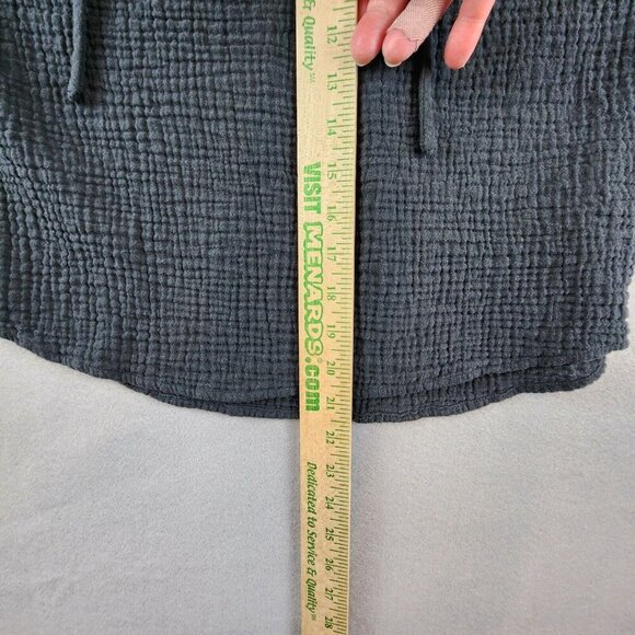 Evereve Eleanor Smocked Cotton Gauze Top 3/4 Sleeve Tie Neck Keyhole Black sz XS - Picture 4 of 9